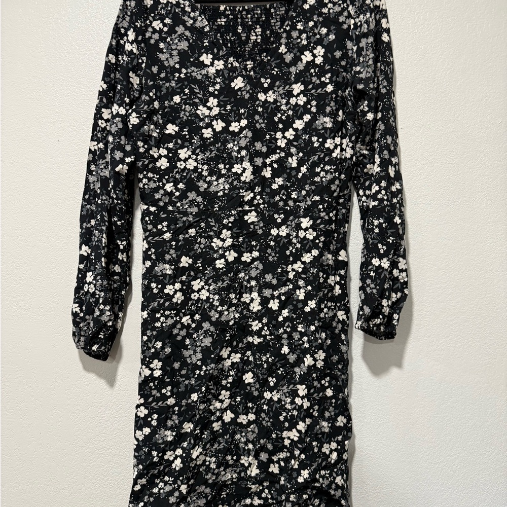 Floral Black and White Dress
